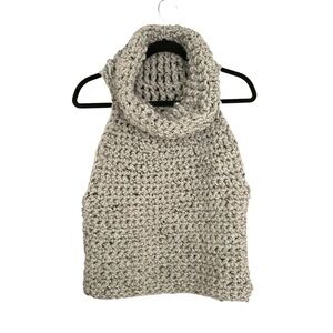 HANDMADE HANDKNIT Chunky Knit Cowl Neck Cropped Sleeveless Sweater Grey S/M
